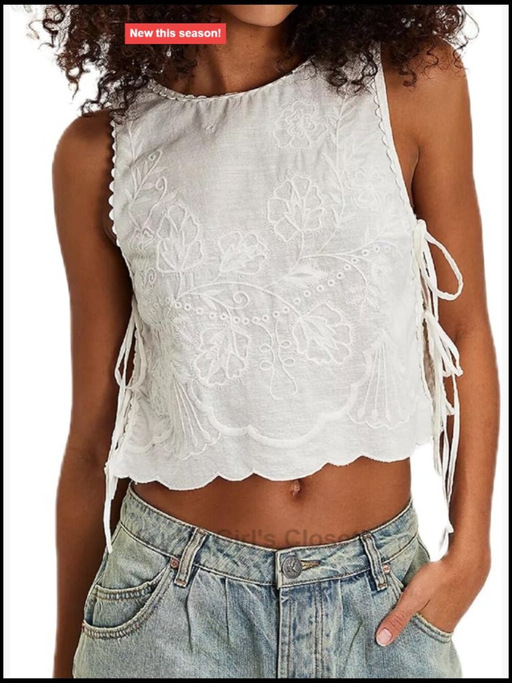 Women Floral Embroidered Crop Vest Tank Top Sleeveless Babydoll Tie Side Y2k